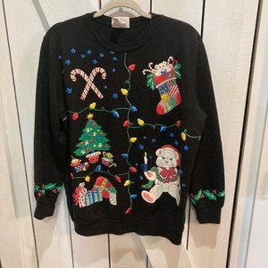 Vintage ugly christmas sweater black red green medium